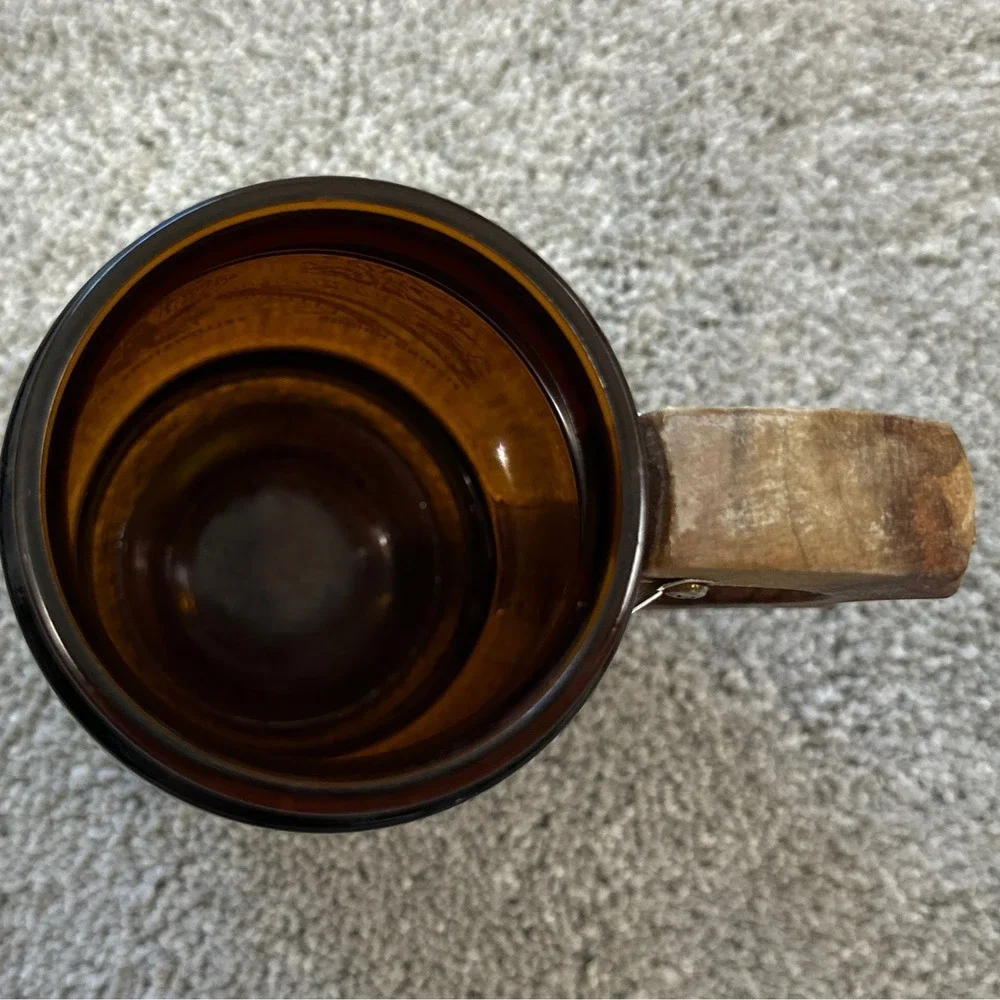 Vintage Siesta Ware Yellowstone National Park Amber Mug Wooden Handle Brass Band